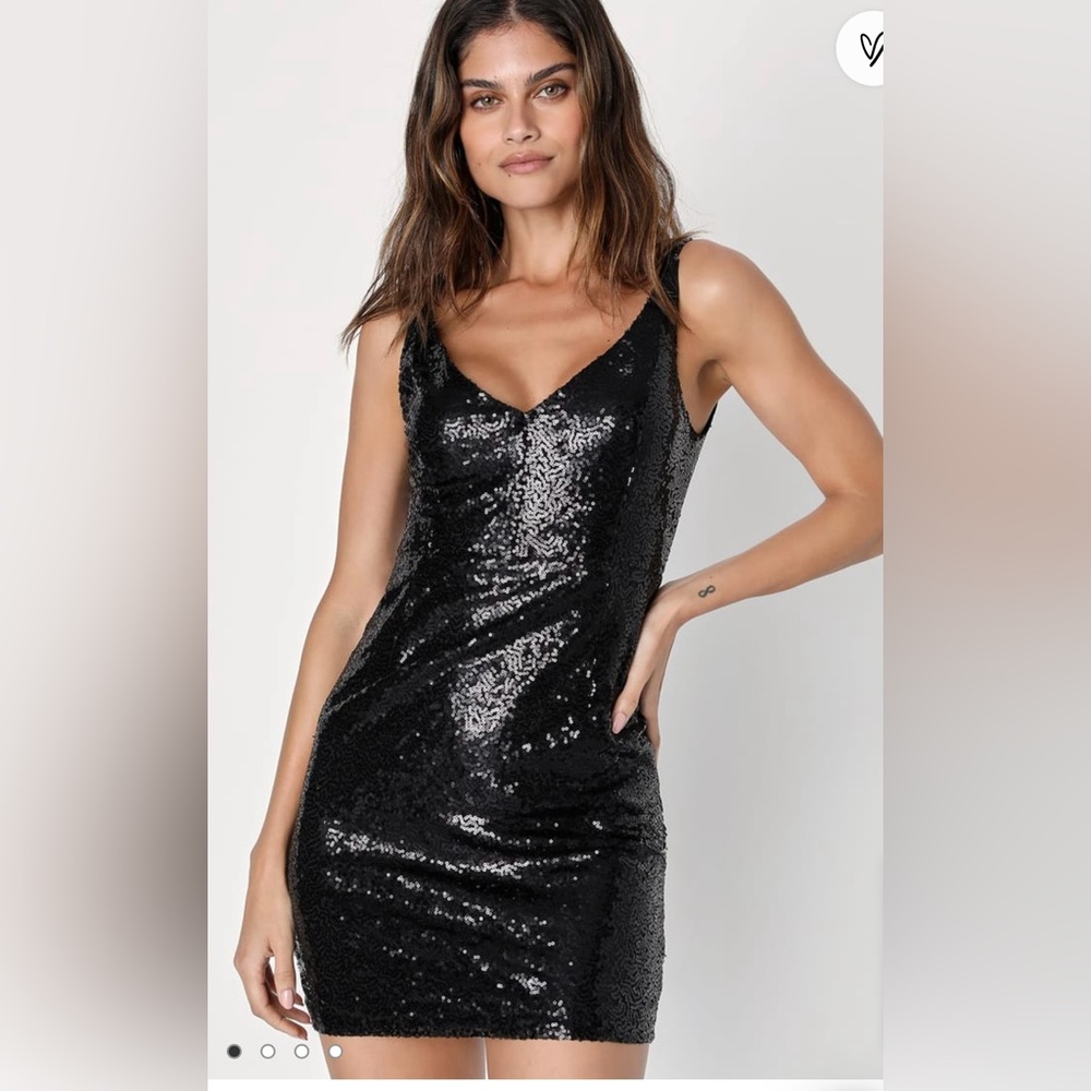 Lulu’s Champagne Showers Black Sequin Bodycon Dress, XS